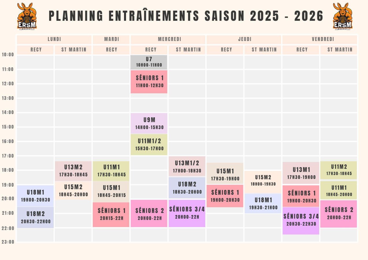 Le Planning des Entraînements est en ligne !